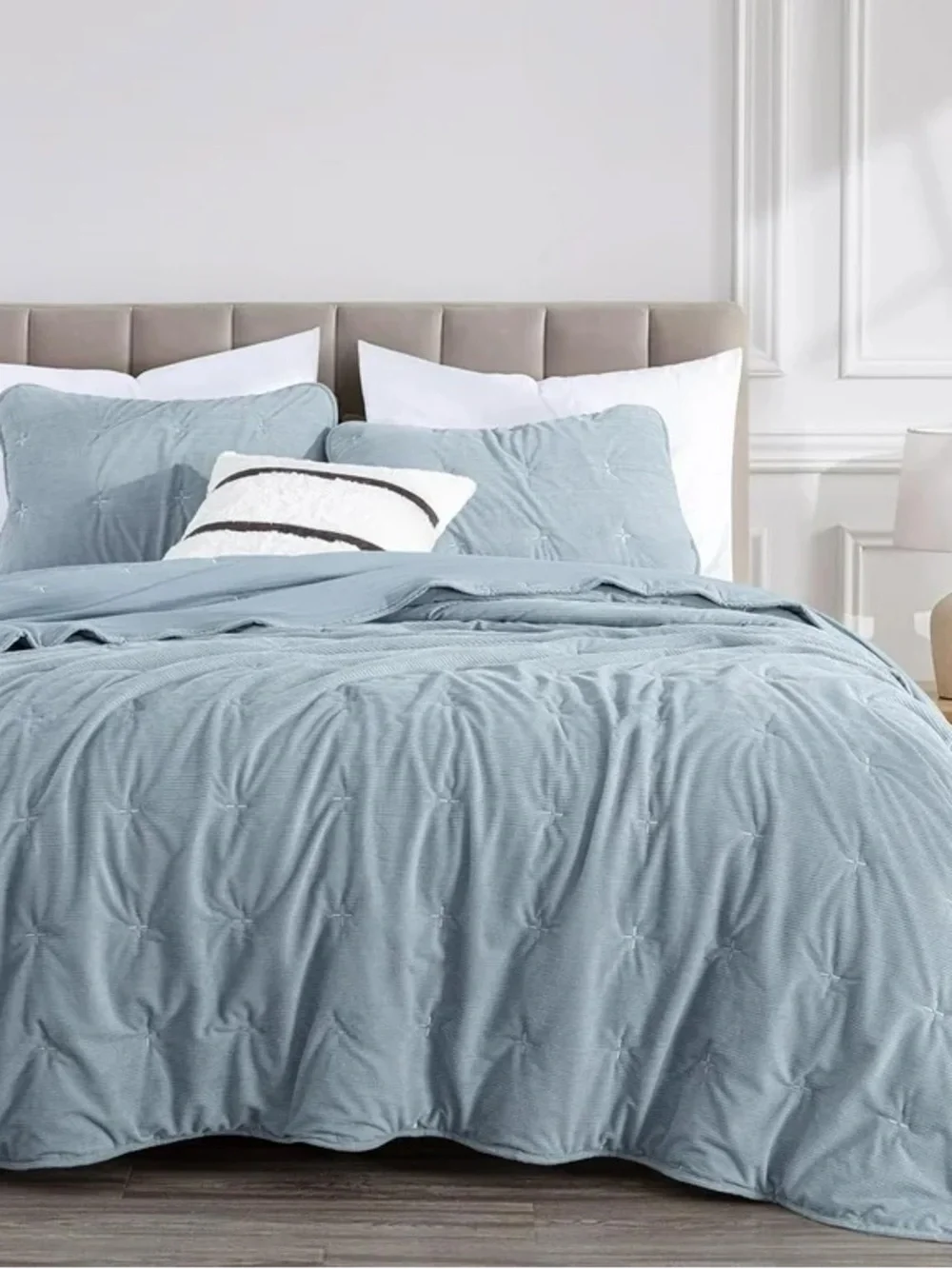 Light Blue corduroyTwin quilt 2 piece Set